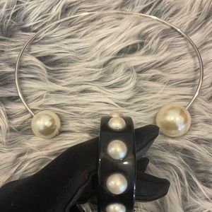 Ann Taylor black & white bangle.  Bonus: pearl look neck piece